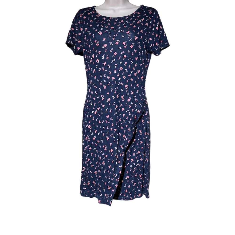 Hawthorne 41 Women's S Ditsy Floral Knit Dress Short Sleeve Navy Pink NWT